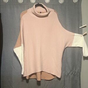 Colorblock Turtleneck Hi-Lo Sweater
